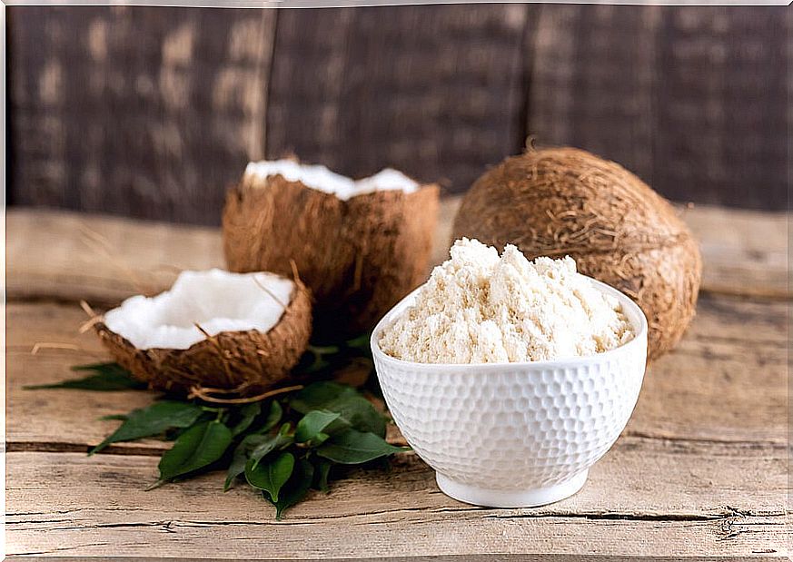 Grated coconut.