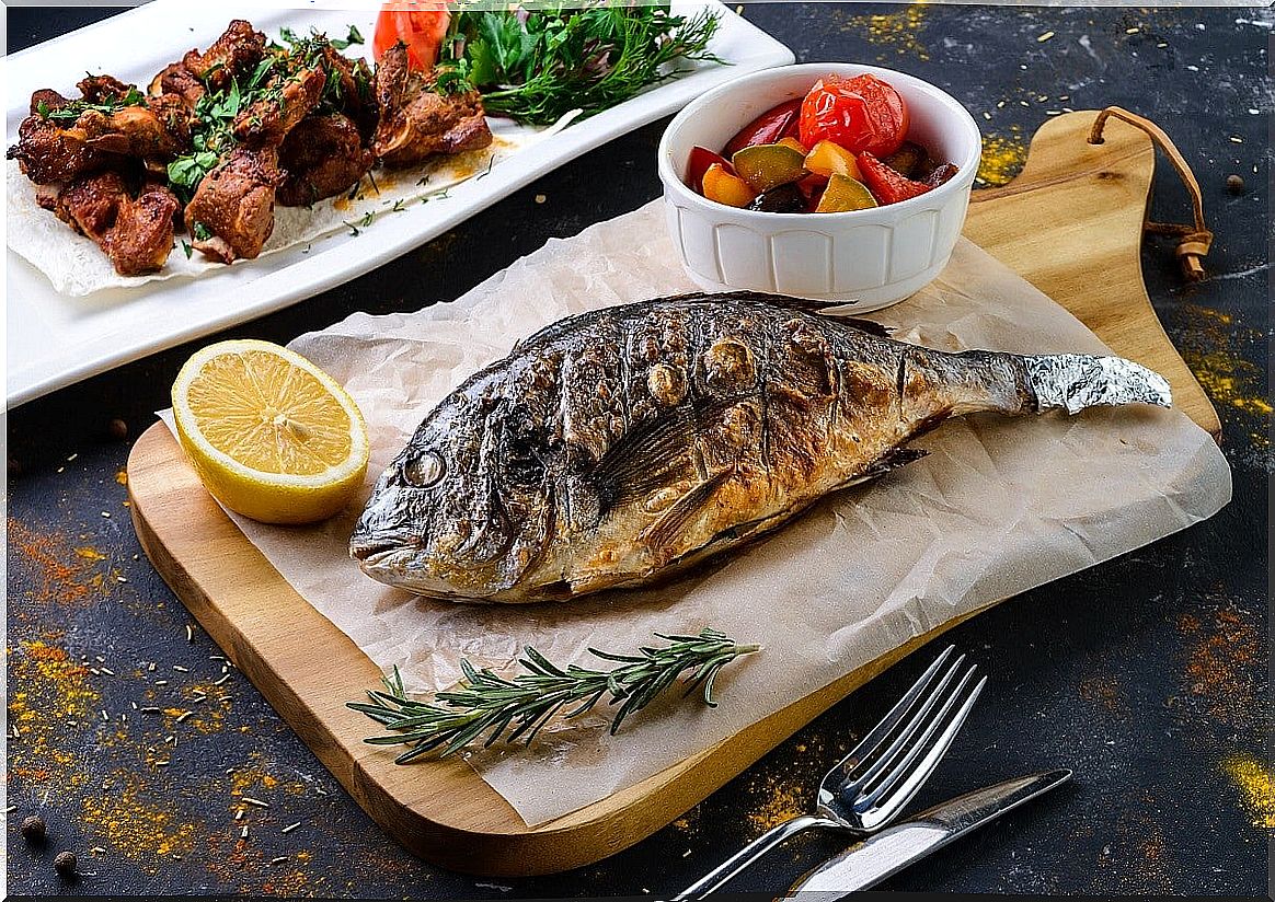 Baked bream with sweet potato