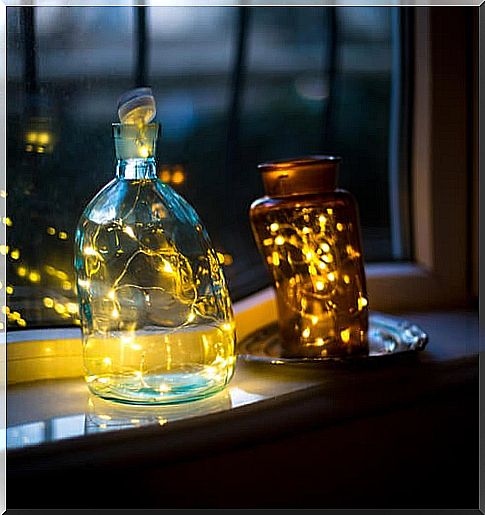 Jars with lights.